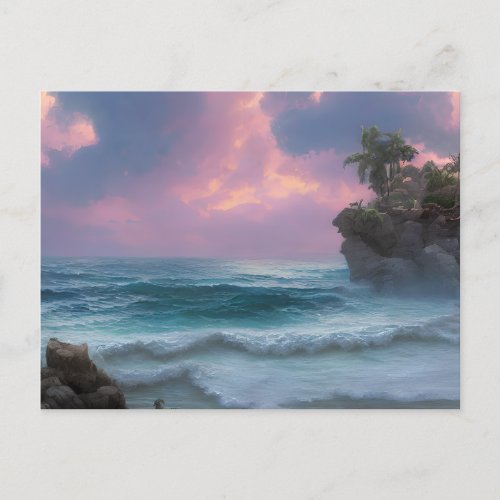 Early Morning Sunset over a Deserted Beach  Storm Postcard