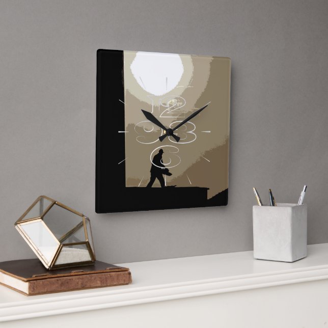 Early morning worker square wall clock (Office)