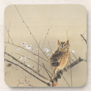 Early Plum Blossoms by Nishimura Goun, Vintage Owl Beverage Coaster