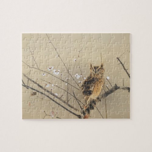 Early Plum Blossoms by Nishimura Goun Vintage Owl Jigsaw Puzzle