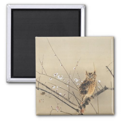 Early Plum Blossoms by Nishimura Goun Vintage Owl Magnet