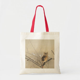 Early Plum Blossoms by Nishimura Goun, Vintage Owl Tote Bag