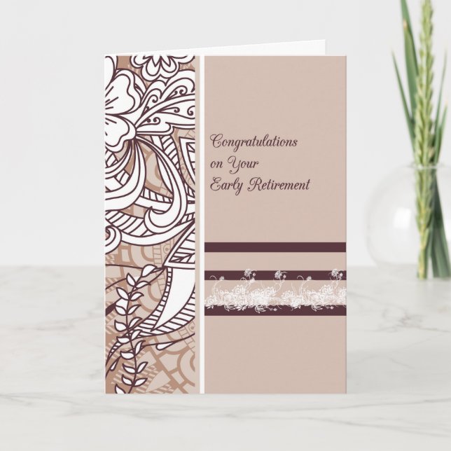 Early Retirement Card Tan with Flowers (Front)