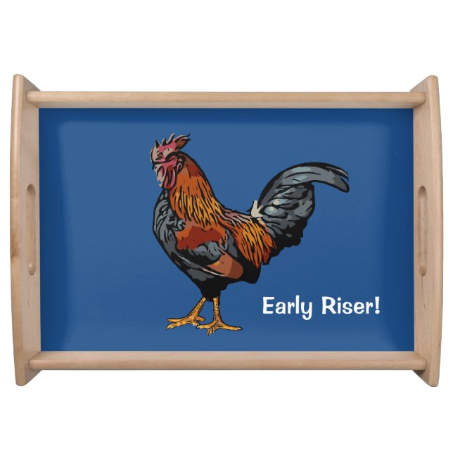 Early Riser Rooster Large Serving Tray (Front)