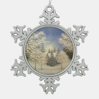 Early Snow Storm Snowflake Pewter Christmas Ornament