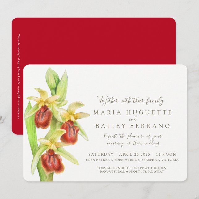 Early Spider orchid watercolor wedding invites (Front/Back)