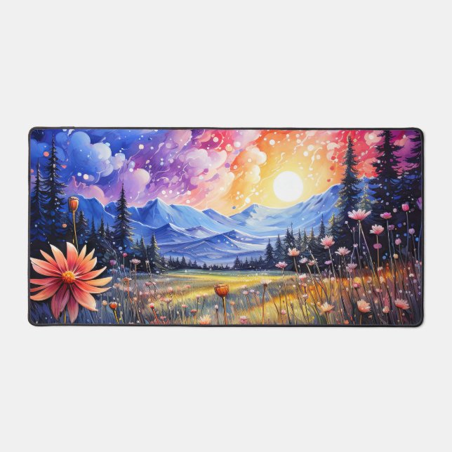 Early Spring Valley Sunset Illustration Desk Mat (Front)