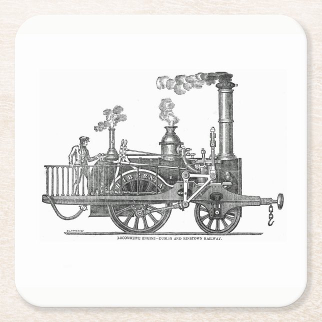 Early Steam Locomotive Square Paper Coaster (Front)