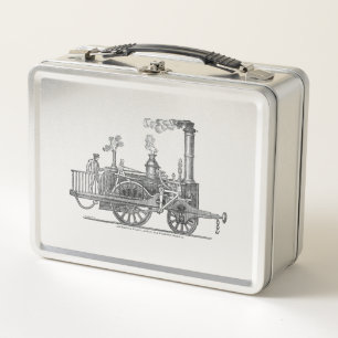 Early Steam Train Locomotive Metal Lunch Box