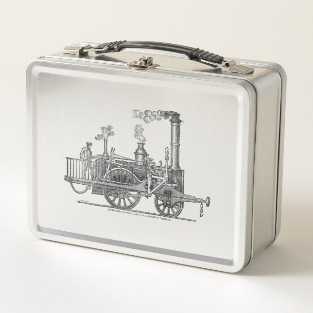 Early Steam Train Locomotive Metal Lunch Box (Front)