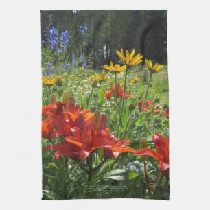 Early Summer Blue Delphinium Deep Orange kitchen t Kitchen Towel