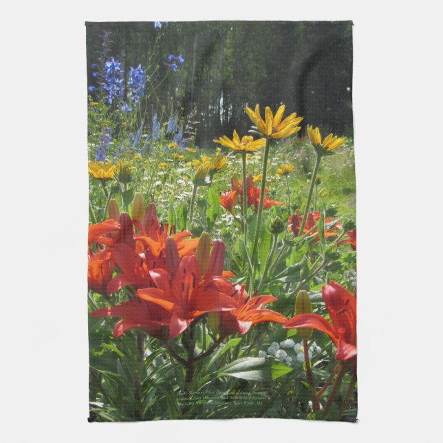 Early Summer Blue Delphinium Deep Orange kitchen t Kitchen Towel (Vertical)