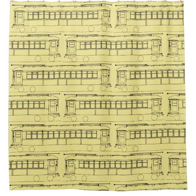 early  TROLLEY TRAIN STREETCAR  BLACK YOUR COLOR Shower Curtain (Front)