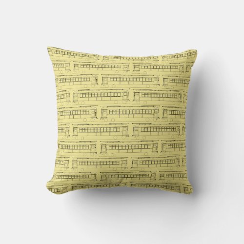 early  TROLLEY TRAIN STREETCAR  BLACK YOUR COLOR Throw Pillow