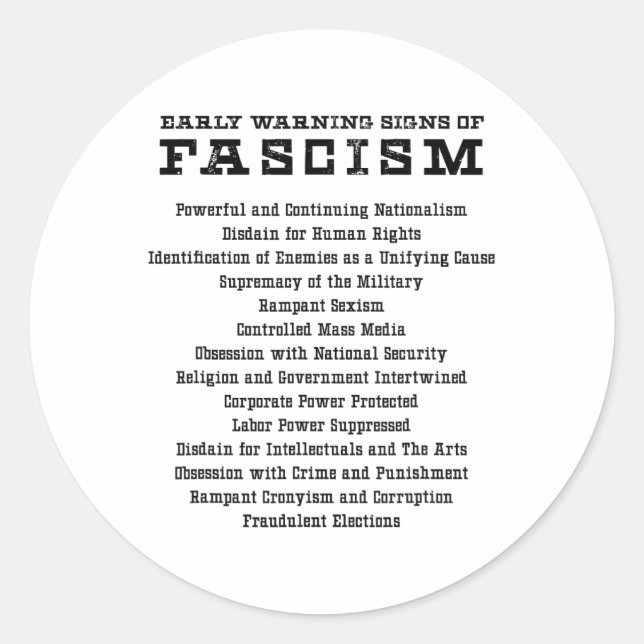 Early Warning Signs Of Fascism Activist Resist Gif Classic Round Sticker (Front)
