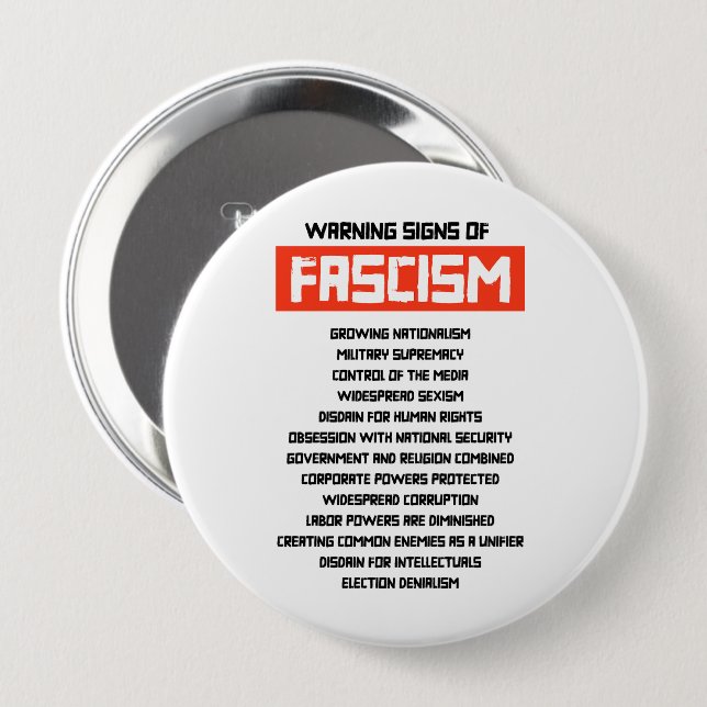 Early Warning Signs of Fascism Button (Front & Back)