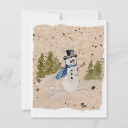 Early Winter SnowMan in Top  Hat Waves Hello Holiday Card