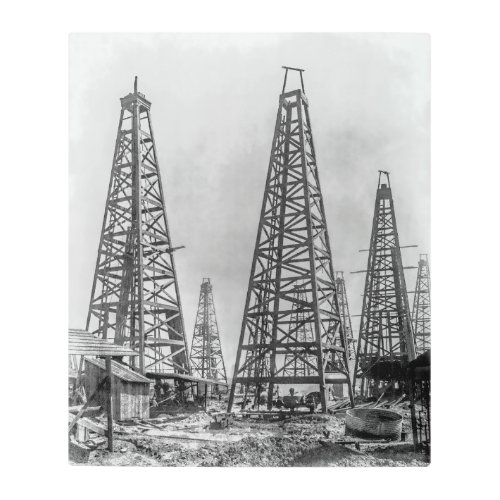 Early Wooden Oil Drilling Derricks of Texas 1901 Metal Print