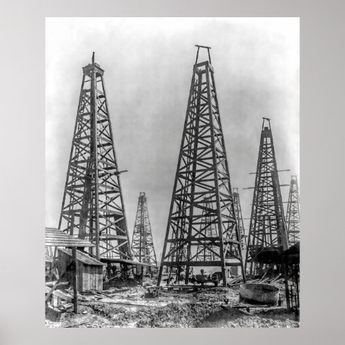 Early Wooden Oil Drilling Derricks of Texas 1901 Poster