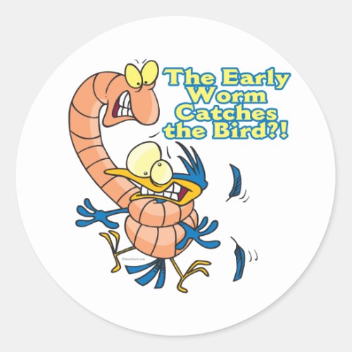 early worm catches the bird funny cartoon classic round sticker