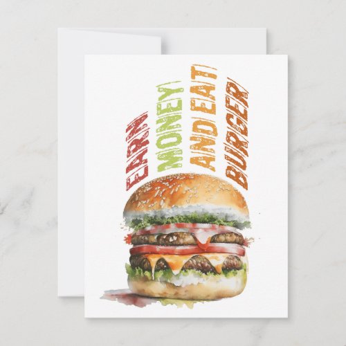 Earn Money And Eat Burger Humorous Burger Design Thank You Card