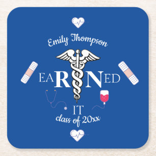 Earned It Rn Degree Square Paper Coaster