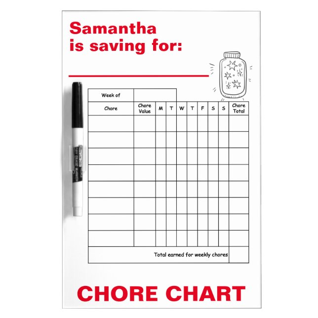 Earnings Based Chore Chart Dry Erase Board (Front)