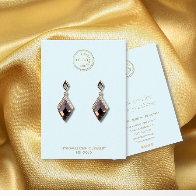 Earring Display Add Your Logo  Light Blue Business Card (Creator Uploaded)