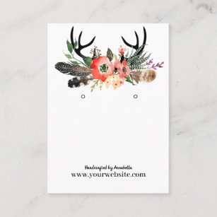 Earring Display Card • Boho Feather Floral Antlers
