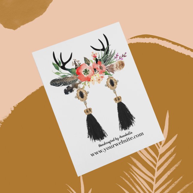 Earring Display Card • Boho Feather Floral Antlers (Creator Uploaded)