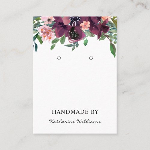 Earring Display Card  Burgundy Watercolor Floral