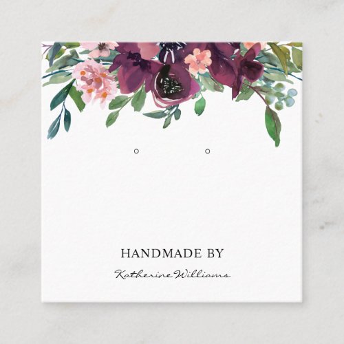 Earring Display Card  Burgundy Watercolor Floral