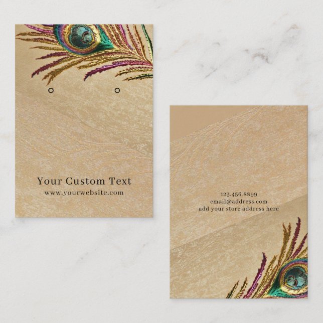 Earring Display Card • Embroidery Peacock Feather (Front/Back)