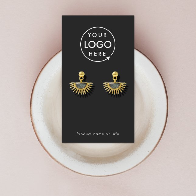Earring Display Card | Logo Black Jewelery Display (Modern sleek black earring display card by Guava - clean, stylish, and customizable)
