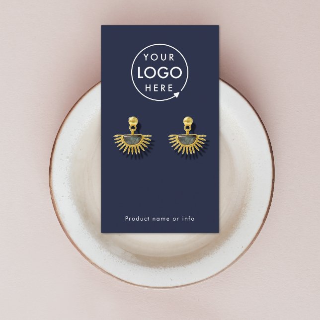 Earring Display Card | Navy Blue Jewelery Display (Modern sleek navy blue earring display card by Guava - clean, stylish, and customizable)