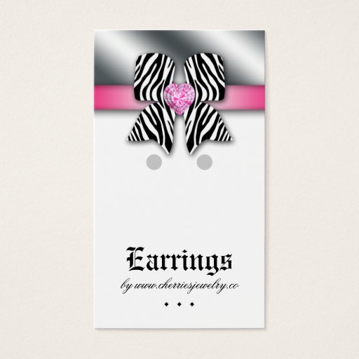 Customizable Earring Display Cards Cute Bow Heart Jewelry Pink Business Card Templates