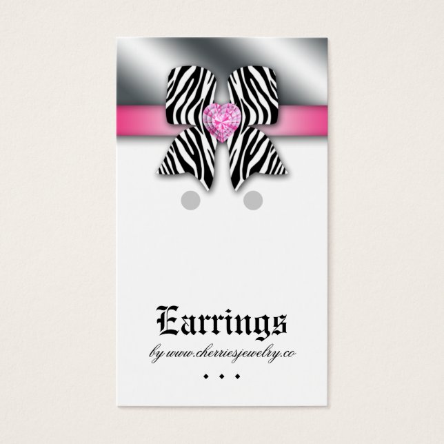 Earring Display Cards Cute Bow Heart Jewelry Pink (Front)