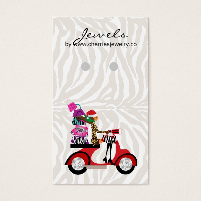 Earring Display Cards Cute Zebra Bow Jewelry Pink (Front)