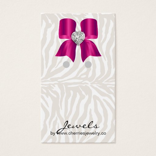 Customizable Earring Display Cards Cute Zebra Bow Jewelry Pink Business Card Template