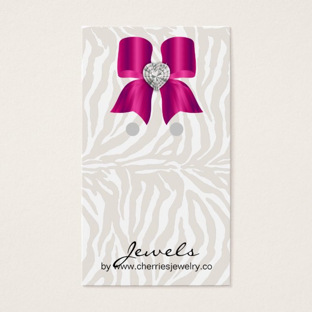 Earring Display Cards Cute Zebra Bow Jewelry Pink (Front)