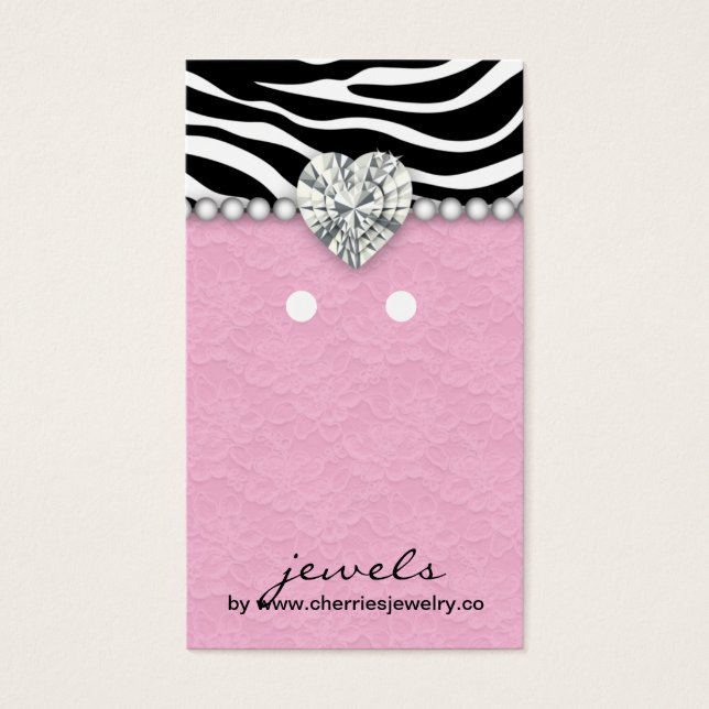 Earring Display Cards Cute Zebra Lace Jewelry (Front)