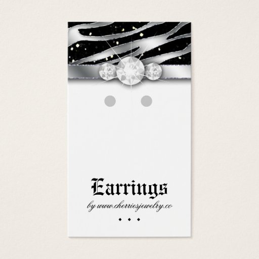 Customizable Earring Display Cards Cute Zebra Sparkle Jewelry Business Card Template