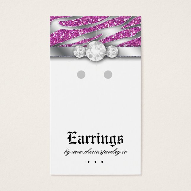 Earring Display Cards Cute Zebra Sparkle Jewelry (Front)