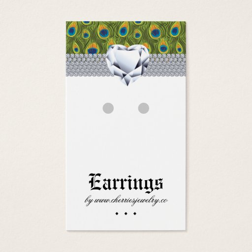 Customizable Earring Display Cards Peacock Heart Jewelry Business Card Templates
