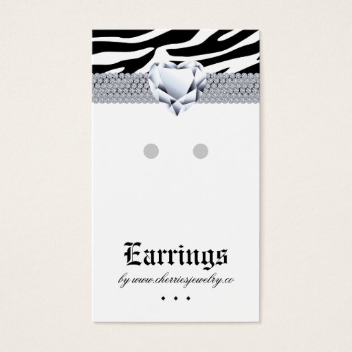 Customizable Earring Display Cards Zebra Heart Jewelry Business Card