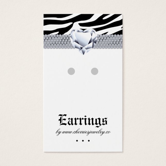 Earring Display Cards Zebra Heart Jewelry (Front)