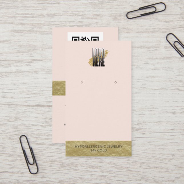 Earring Display Logo QR Code Social Media Blush Business Card (Front/Back In Situ)