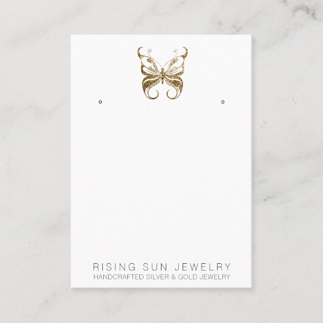 *~* EARRING DISPLAY QR Gold Glitter Butterfly Business Card (Front)