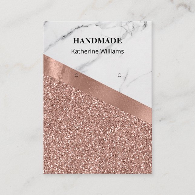 Earring Display Rose Gold Glitter | Marble Business Card (Front)