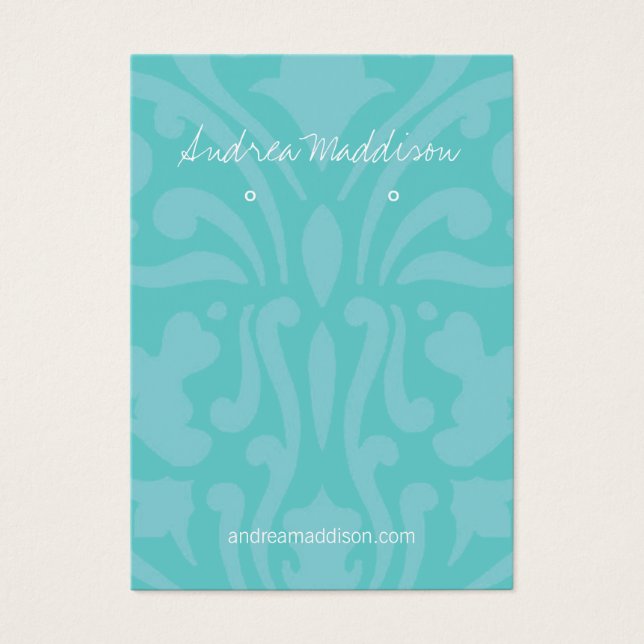 Earring Holder - Business Card Damask Turquoise (Front)